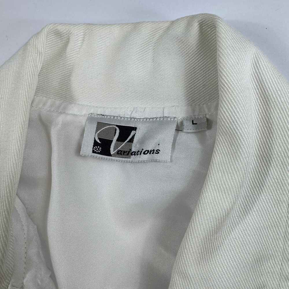 Variations White Embroidered Denim Jacket Womens Large Floral‎ Applique Buttons - Picture 3 of 15